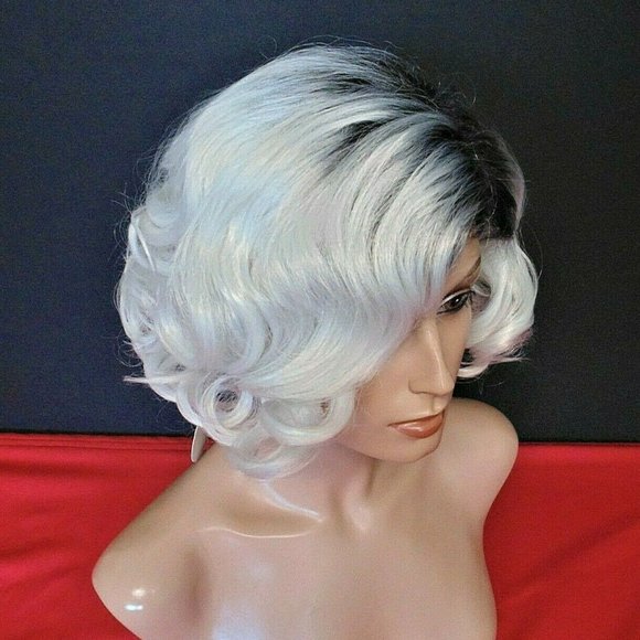 New Short Black & White Ombre Curly Wig main image 8